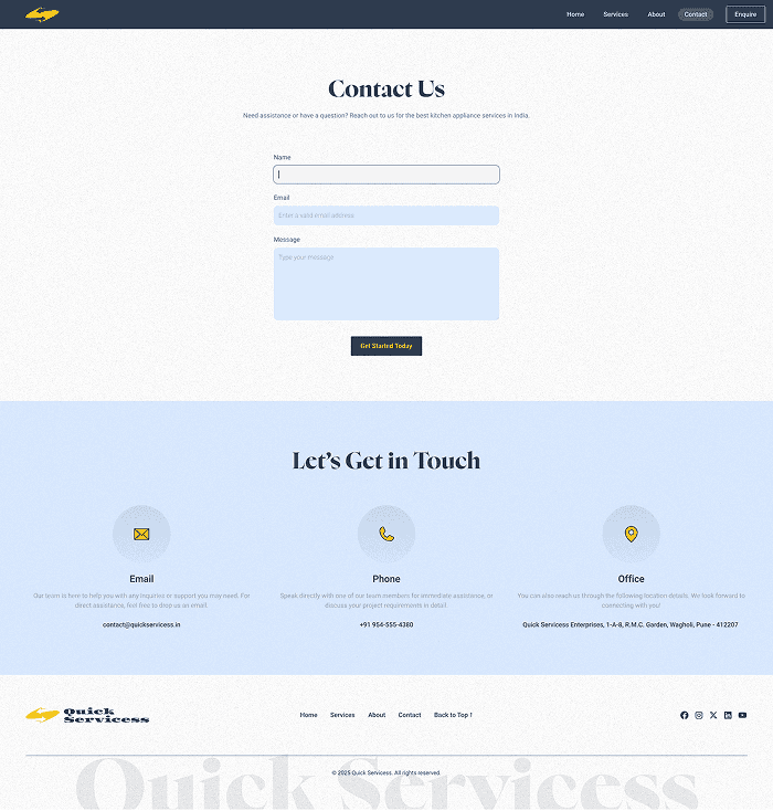Quick Servicess contact section