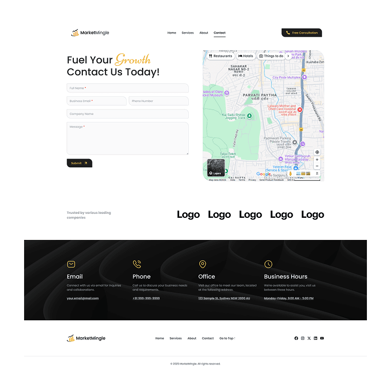 MarketMingle team and services section